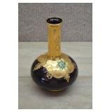 Vtg Bohemian Amethyst Gold Enameled Bud Vase
