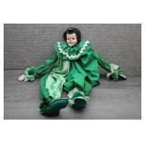 Porcelain Face Green Fabric Harlequin Clown Doll