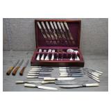 Antique Mother of Pearl Flatware Set Silver Caddy