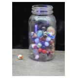 Vtg Mix of Akro Agate Glass Marbles in Mason Jar