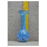 Vtg Hand Blown Art Glass Blue&White Swirl Vase