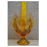 Vtg Amber Gold Viking Epic Glass Pedestal Vase