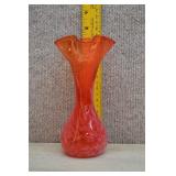 Vtg Hand Blown Art Glass Orange&White Swirl Vase
