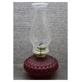 Vtg Cranberry Glass Hobnail Kerosene Oil Lamp