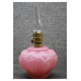 Fenton Pink Satin Beaded Drape Miniature Oil Lamp