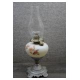 Vtg Hand Painted Milk Glass Kerosene Oil Lamp