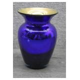 Vtg Cobalt Blue Mercury Glass Vase with Gold