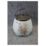 Antique Unmarked Biscuit Jar w/Silver-Plated Lid