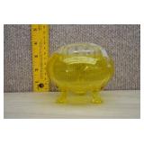Viking Yellow Glass Flowerlite Bowl w/Flower Frog