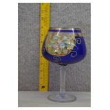 Vtg Venetian Cobalt Blue Gold Floral Goblet