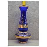 Vtg Murano Cobalt Blue Gold Gilt Glass Vase