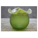 Vtg Green Diamond Point Ruffle Rose Bowl Vase