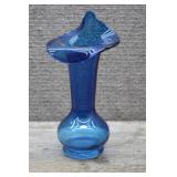 Vtg Rainbow Glass Blue Ruffle Bud Vase