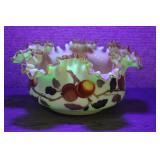 Vtg Fenton Burma Uranium Hand Painted Peach Bowl