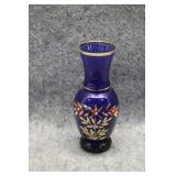 Vtg Czech Hand Painted Cobalt Blue Vase
