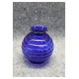 Indiana Cobalt Blue Art Glass Ringed Beehive Vase