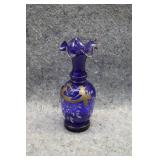 Cobalt Blue Art Glass Vase w/Gold Trim Decoration