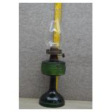 Vtg Green Glass Wildflower Embossed Oil Lamp 18'