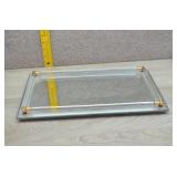 Vtg Glass Railed Mirror Vanity Tray