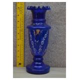 VTG Cobalt Vase w/Ruffled Top Edge &Hand-Painted