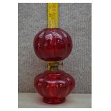 Vintage Red Ruby Oil Lamp w/Beaded Melon Pattern