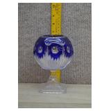 Czech Cobalt Blue Cut-to-Clear Pedestal Rose Bowl