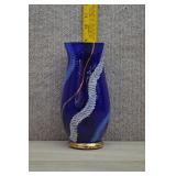 Vtg Cobalt Blue Glass Vase with White Swirls