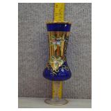 Vtg Bohemian Cobalt Blue Gold Footed Vase