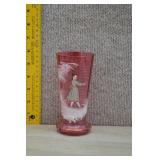 Mary Gregory Bohemian Art Glass Cranberry Tumbler