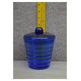 Art Deco Styled Ribbed Cobalt Blue Glass Jar w/Lid