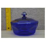 Vtg Cobalt Blue Glass Cherry & Cable Pattern Dish