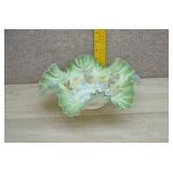 Vtg Silver Crest Milk Glass Ruffled/Crimped Bowl