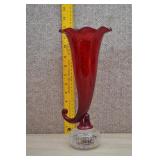 Vtg Pairpoint Ruby Trumpet Vase w/Clear Glass Base