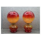 Pair of Vtg Amberina Glass Kerosene Oil Lamps