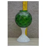 Fenton Emerald Coin Dot Ivy Ball w/Milk Glass Base