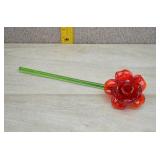 Vintage Blown Art Red Glass Flower