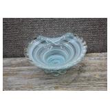 Murano Glass Dish w/ Blue & White Swirl Pattern