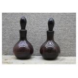 Vtg Purple Art Glass Perfume Bottle Set