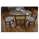 Vtg Rattan 'Honeymoon' Table and Two Chairs Set