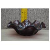 Vtg Hand-Blown Amethyst Glass Bowl W/Ruffled Edge