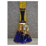 Vtg Bohemian Cobalt Blue Glass Bell w/Gold Accents