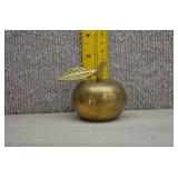 Vtg Solid Brass Apple Bell w/Stem & Leaf Handle