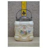 Antique Wave Crest Floral Pillow Glass Biscuit Jar