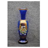 Vtg Bohemian Cobalt Blue Gold Enameled Vase