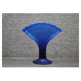 Vtg Blenko Cobalt Blue Glass Hand Blown Fan Vase