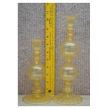 2 Venetian Murano Amber Glass Candlestick Holders