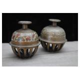 Pair of Vtg Champleve Brass Elephant Claw Bells