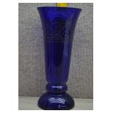 HandPainted Glass Vase-Cobalt Blue w/SilverOverlay