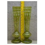 HandPainted Tall Green Vase w/Applied Glass Ribbon