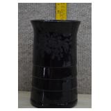 Paden City Black Glass Ardith Ebony Floral Vase